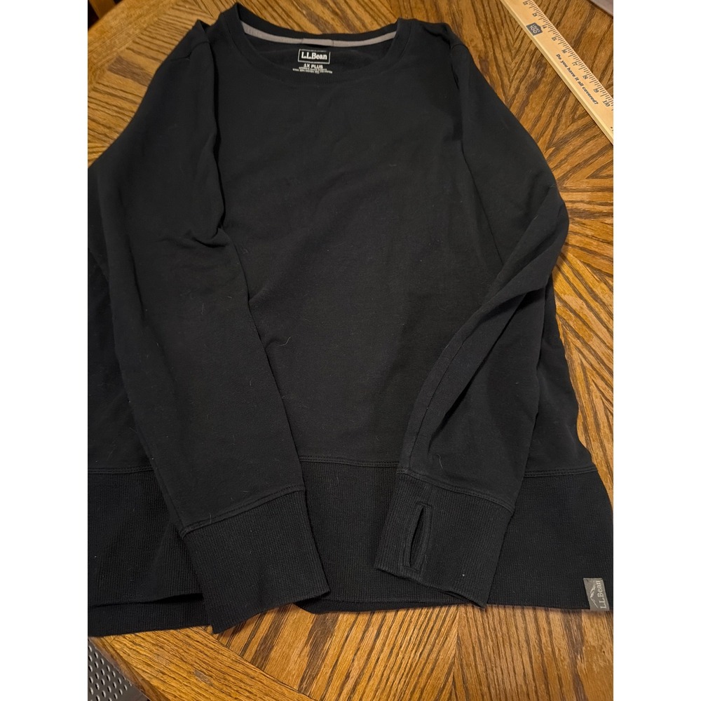 LL Bean Womens 1X Plus Black Long Sleeve Thumbhole Crewneck Pullover 516879